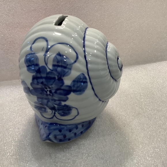 Vintage Ceramic Snail Piggy Bank Andrea by Sadek Blue Floral - Picture 4 of 10